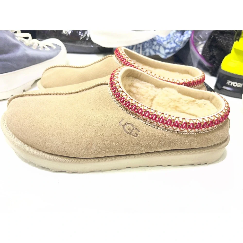 UGG Tasman Chestnut Suede Slippers Red Braid Trim Mens 11 5950